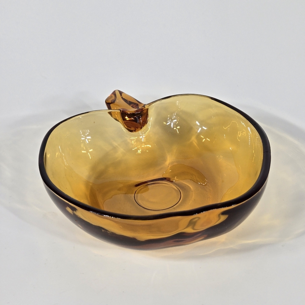 Vintage Amber Glass‎ Apple Bowl Dish MCM Hazel-Atlas 1960s Catchall Trinket Dish